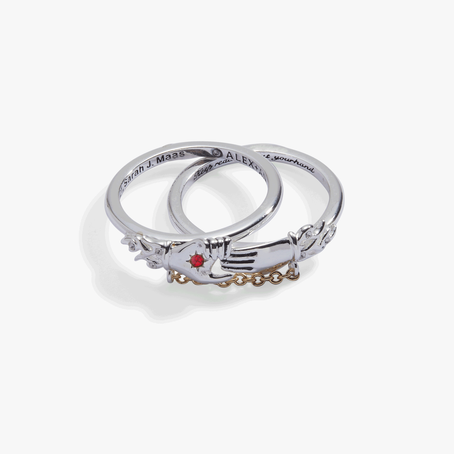 A Court of Thorns and Roses 'Keep Reaching Out Your Hand' Nesta & Cassian Ring Set of 2