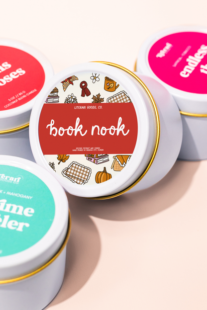 Bookish Fall Candle Tin Gift - Reader Stocking Stuffer - BN