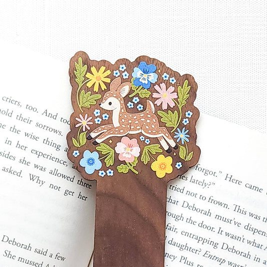 Meadow dance fawn wooden bookmark